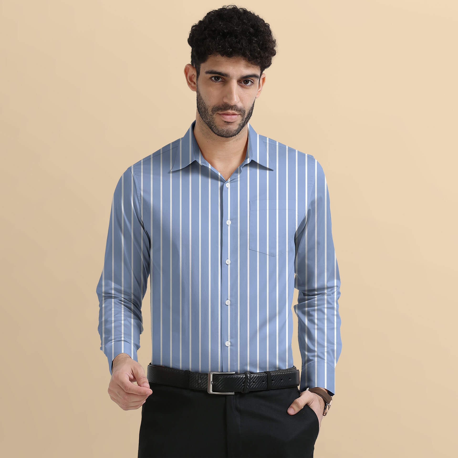 Regal Oxford Stripe Shirt In Denim Blue