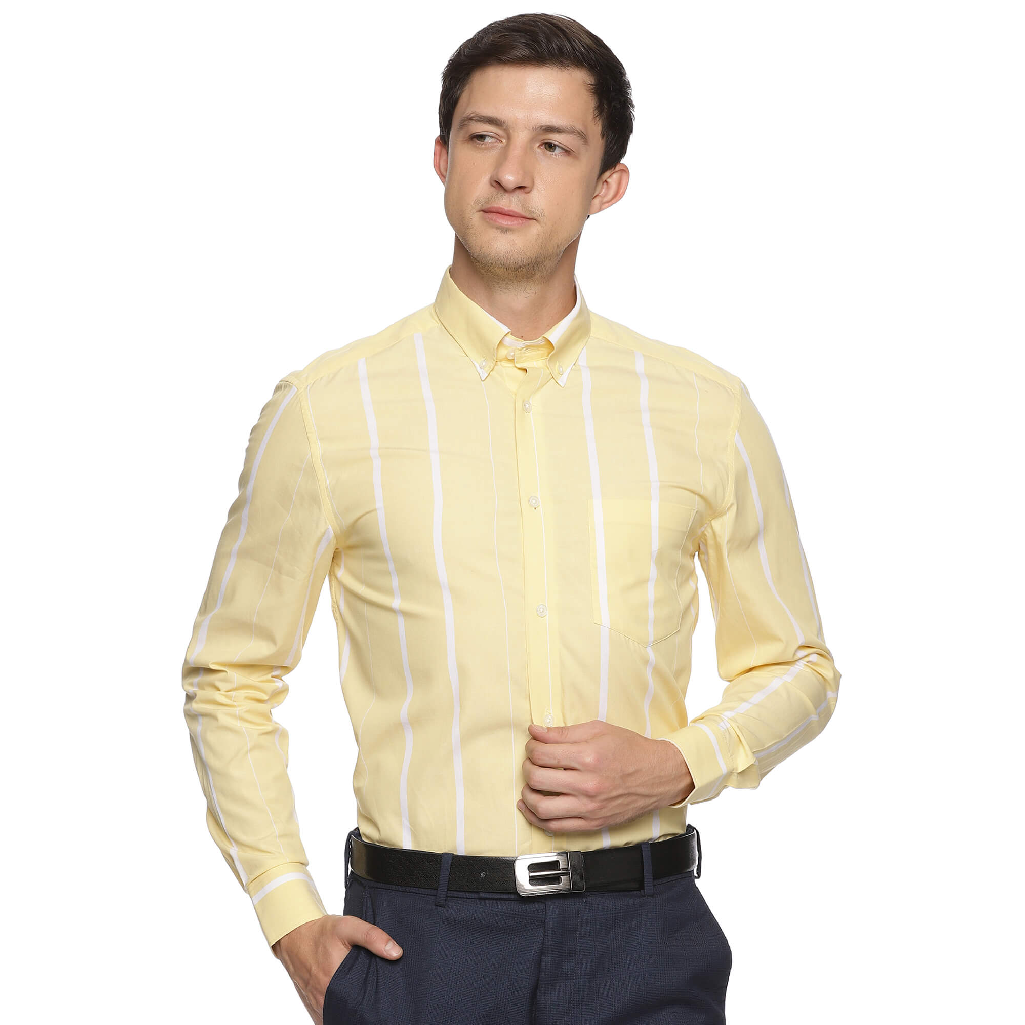Skyline Cotton Stripes Shirt In Yellow & White - The Formal Club