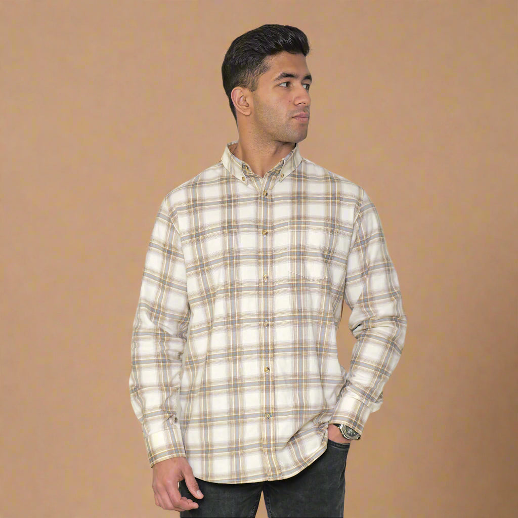 Cruise Checks Corduroy Shirt In Ecru