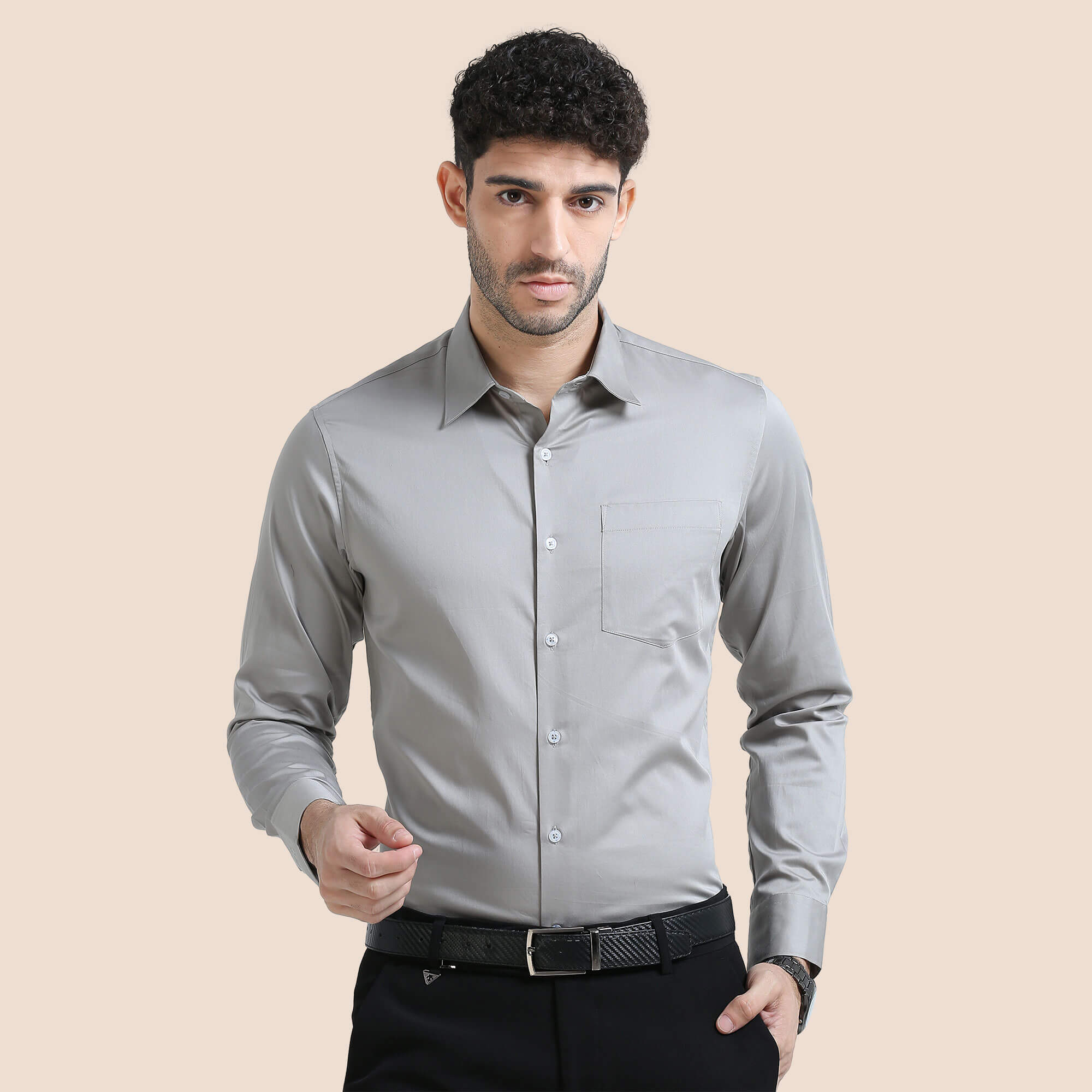 Cambridge Giza Cotton Shirt In Pewter