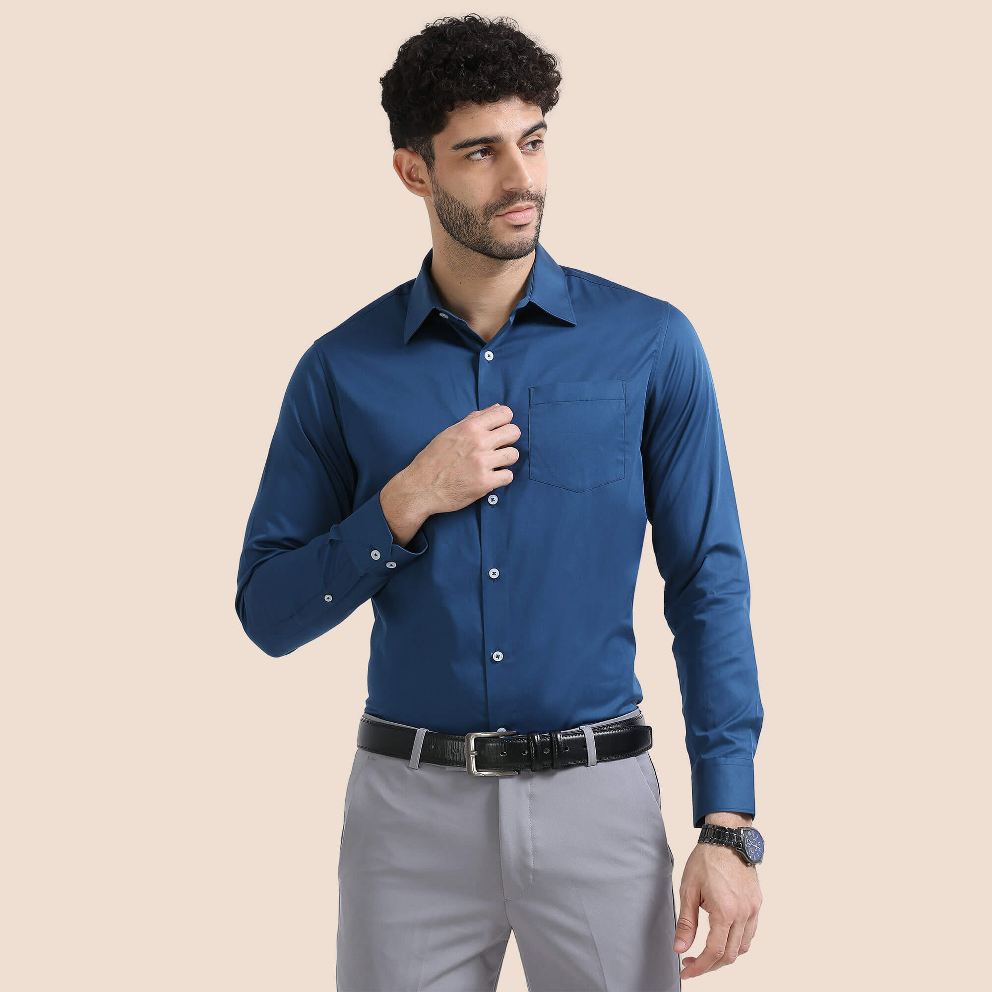 Cambridge Giza Cotton Shirt In Slate Blue