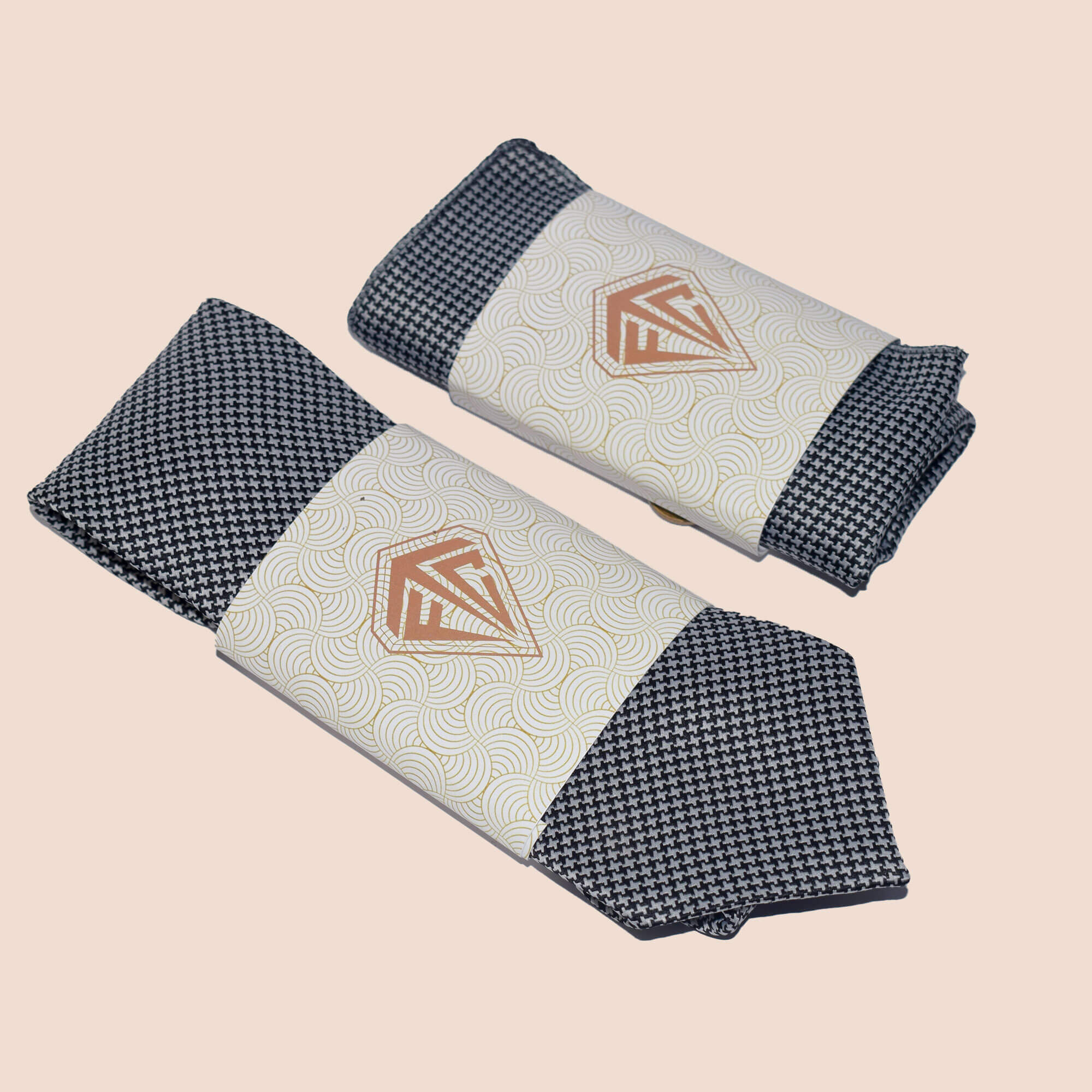 Clover textured handmade tie and pocket square set in Smoky Grey & Black