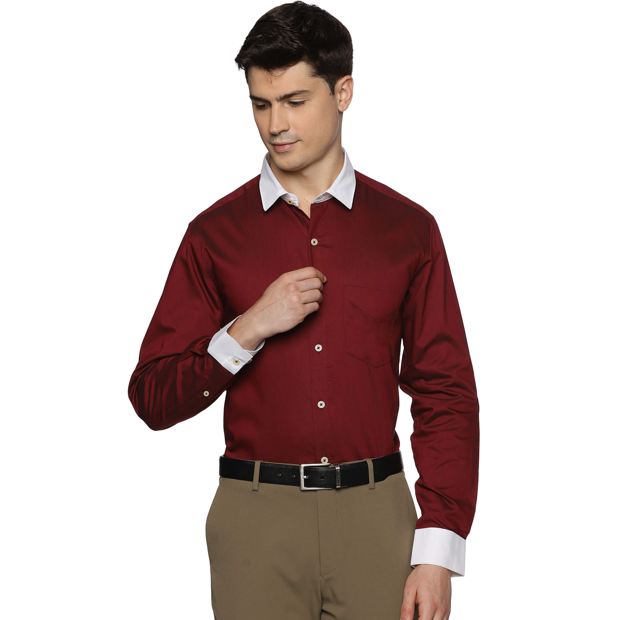 White Collar Solid Shirt In Wine - The Formal Club