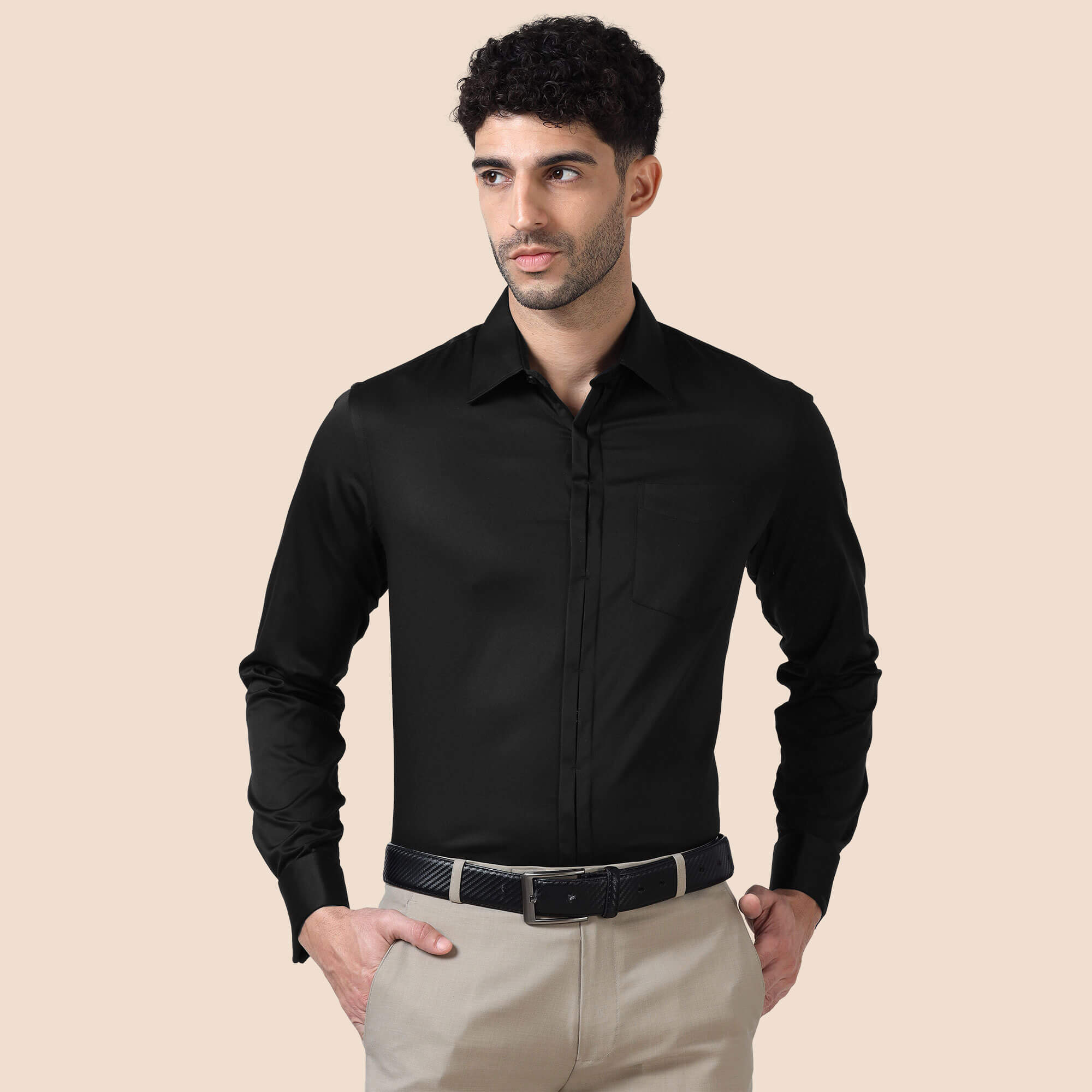 Keneth Black with Signature Concealed Placket & French Cuff