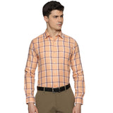 Vento Twill Check Shirt in Peach Blue
