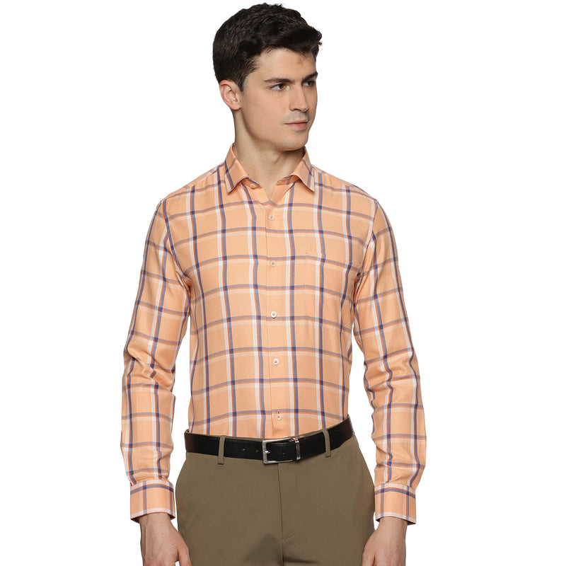 Vento Twill Check Shirt in Peach Blue