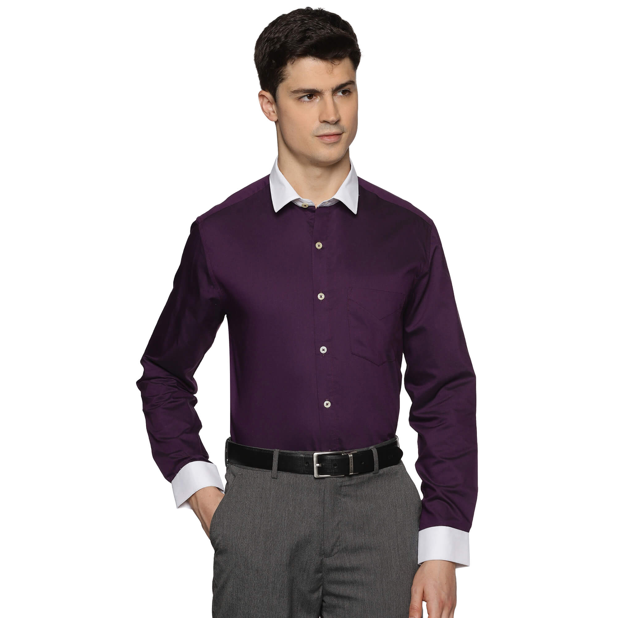 White Collar Solid Shirt In Purple - The Formal Club