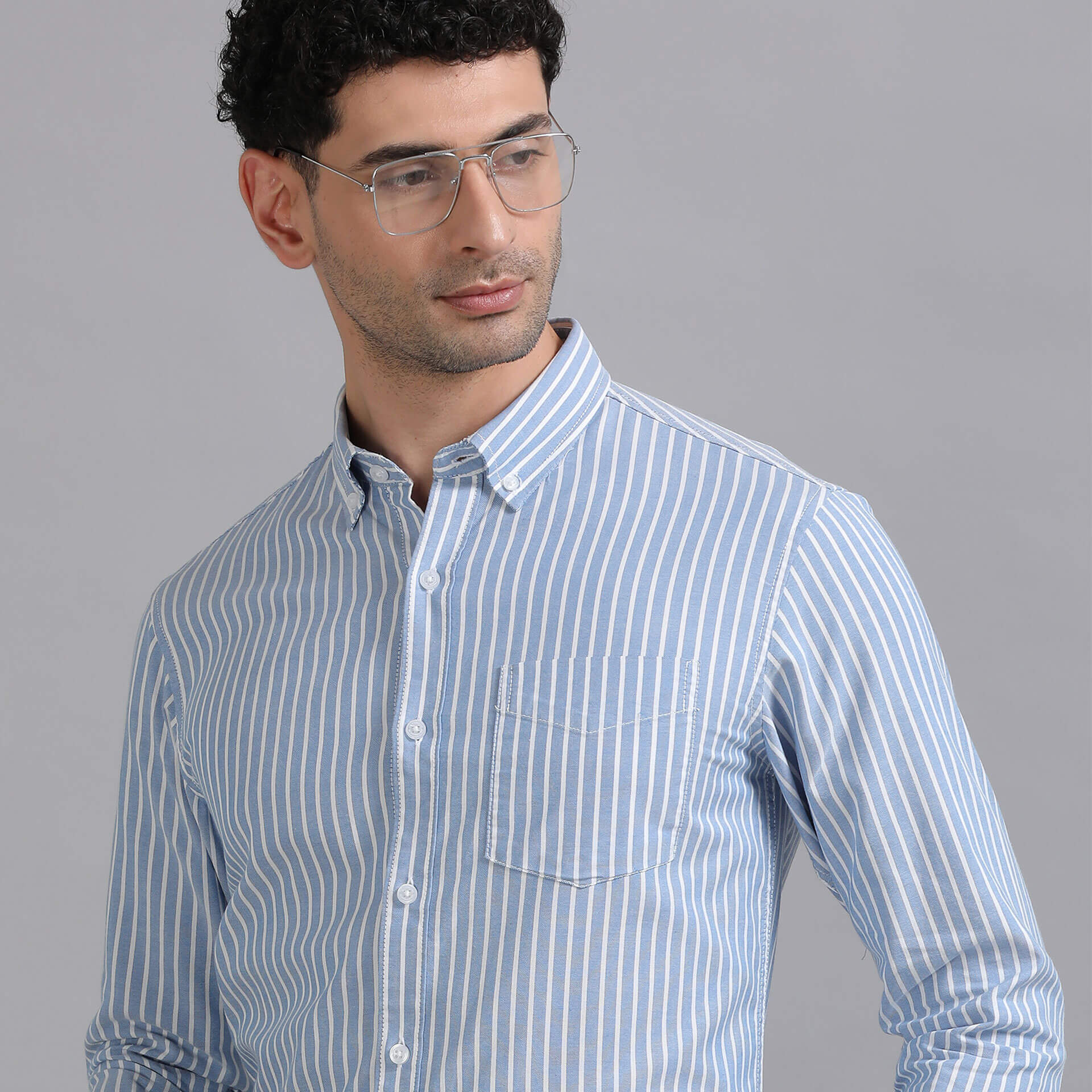 Regal Oxford Stripe Shirt In Denim Blue