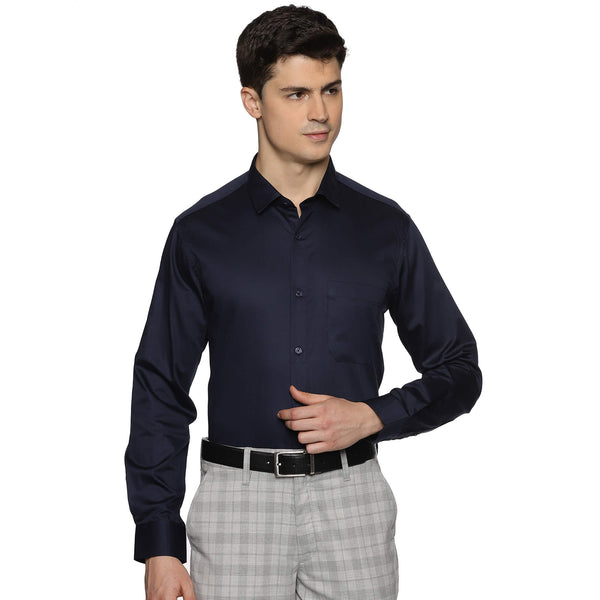 Swiss Finish Giza Cotton Shirt In Navy Blue - The Formal Club