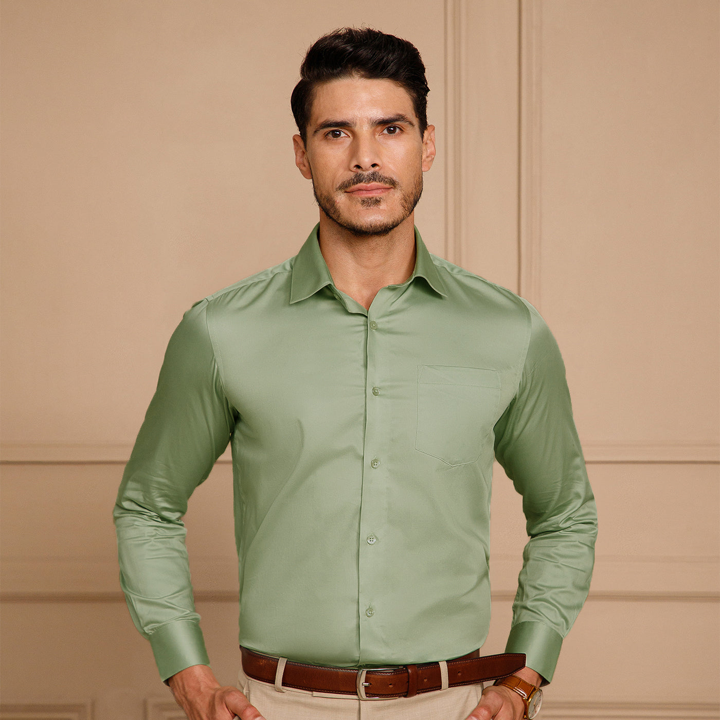 mens mint green dress shirt satin weave Premium grade cotton for exceptional strength and finish Men's Button Down High Collar