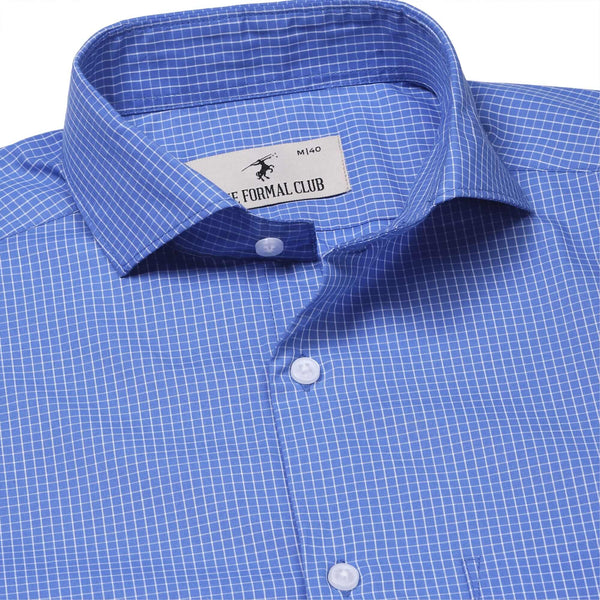 Zephyr Check Shirt In Small Blue Slim Fit - The Formal Club