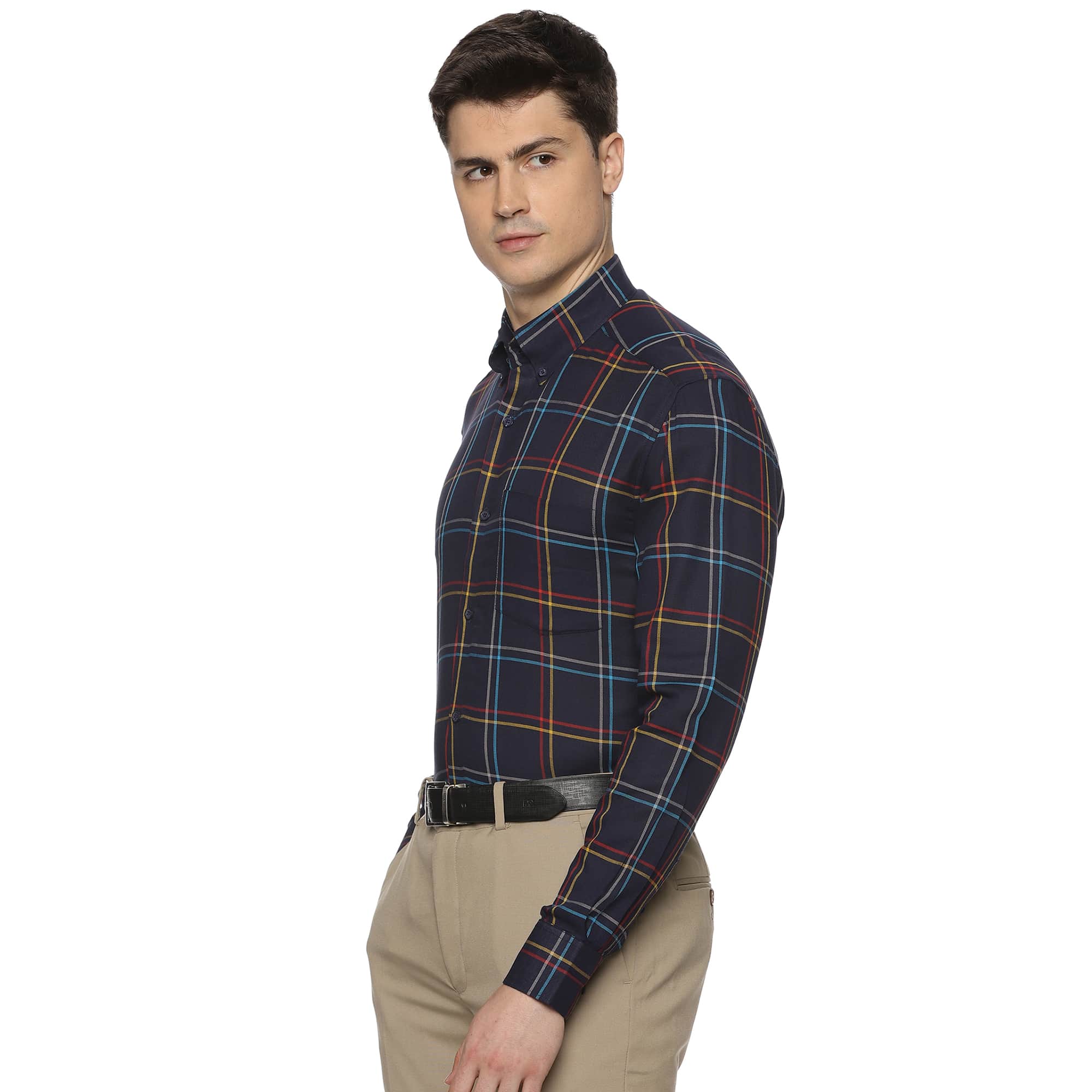 Maverick Cotton Check Shirt In Navy Blue - The Formal Club