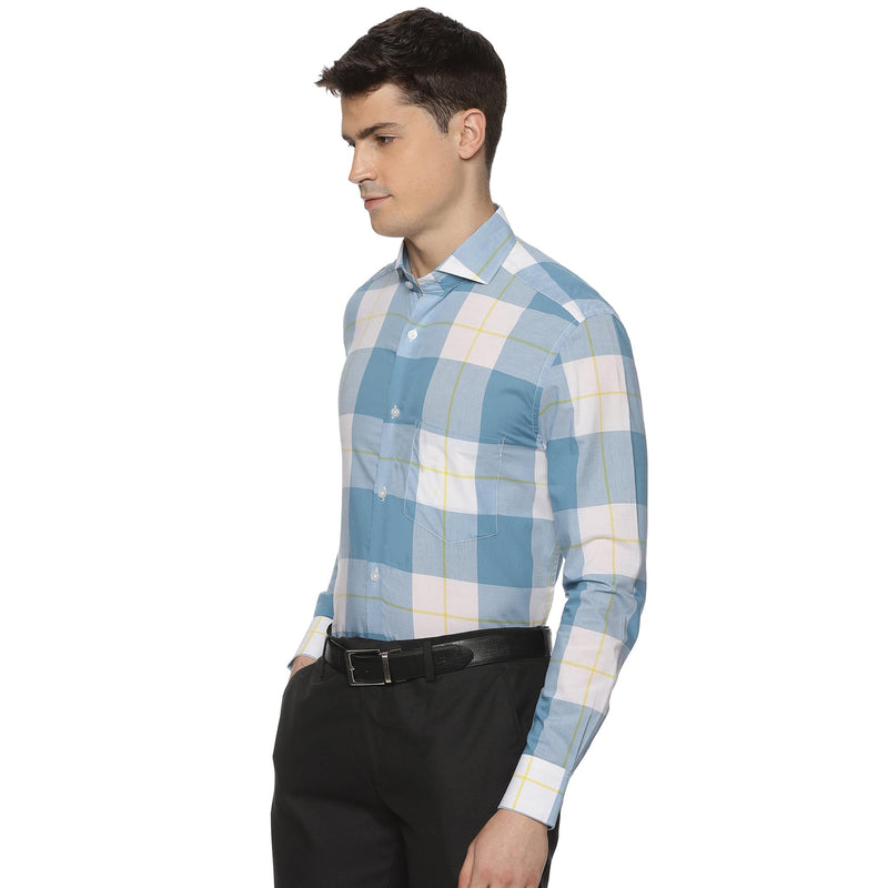 Maverick Cotton Check Shirt In Blue & White