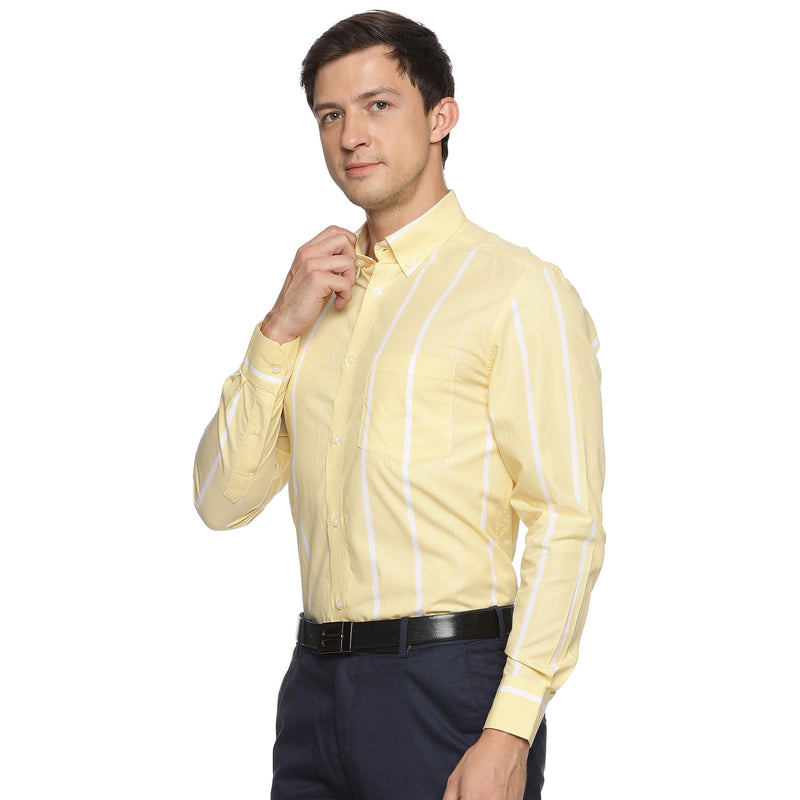 Skyline Cotton Stripes Shirt In Yellow & White