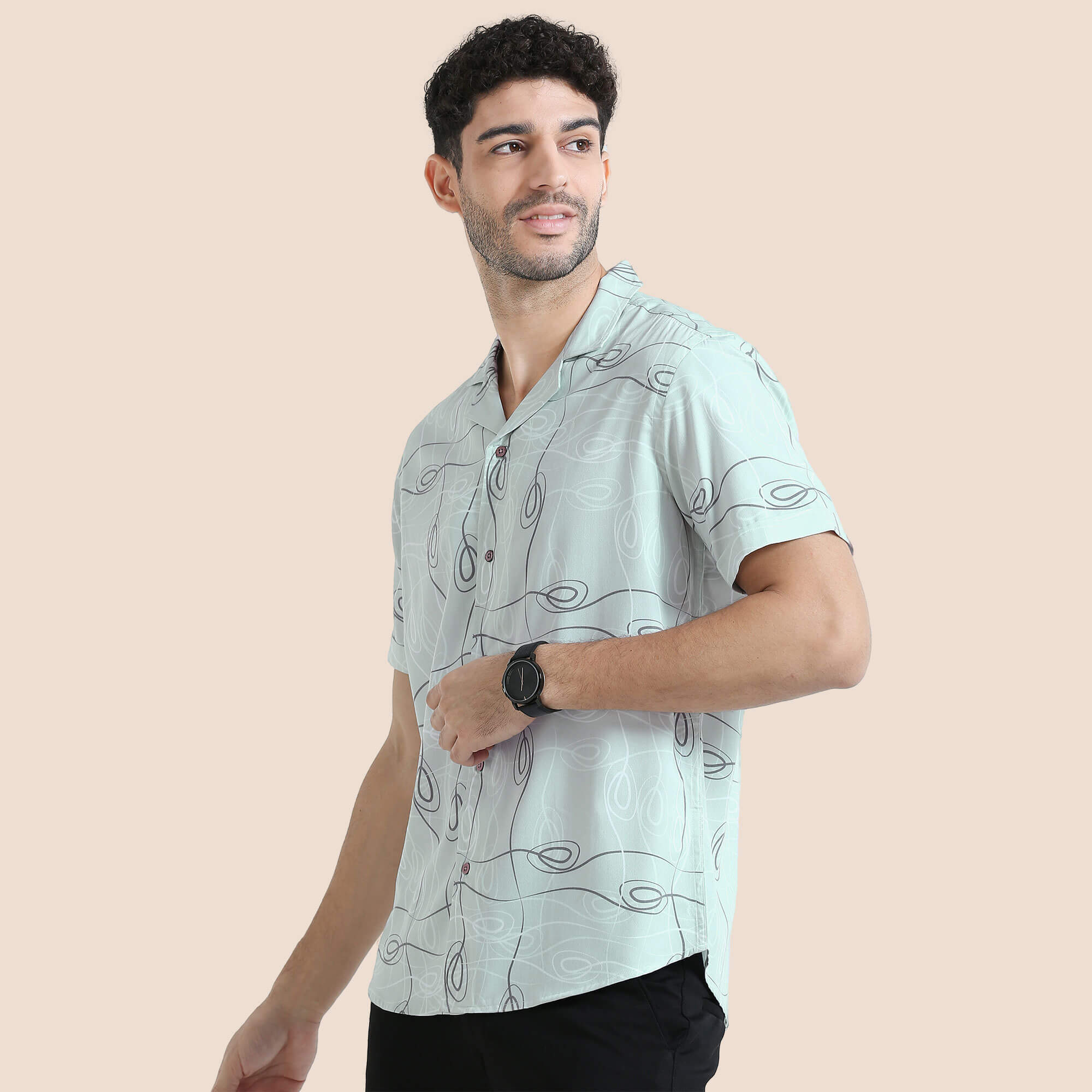 Vacay Cuban Collar Half Sleeve Shirt In Sea Green Infinity