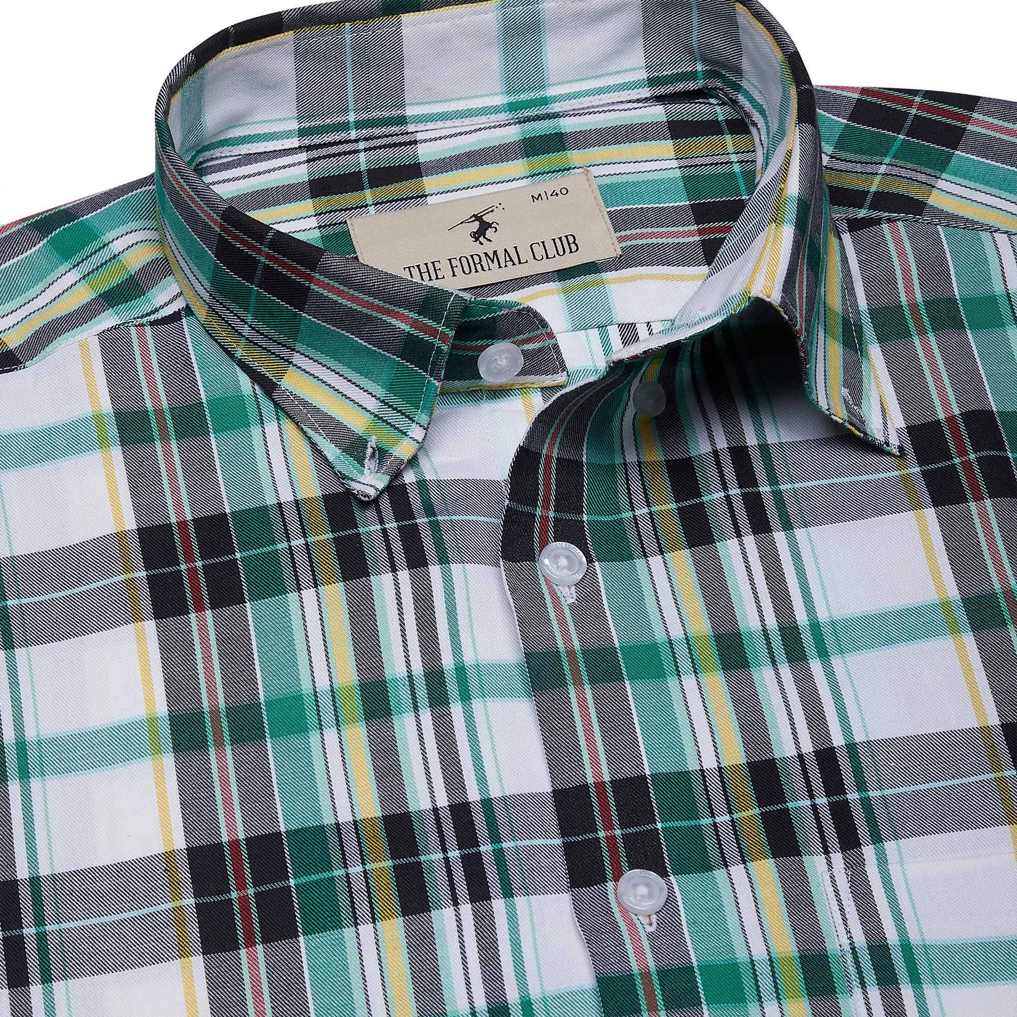 Maverick Cotton Check Shirt In Green & White