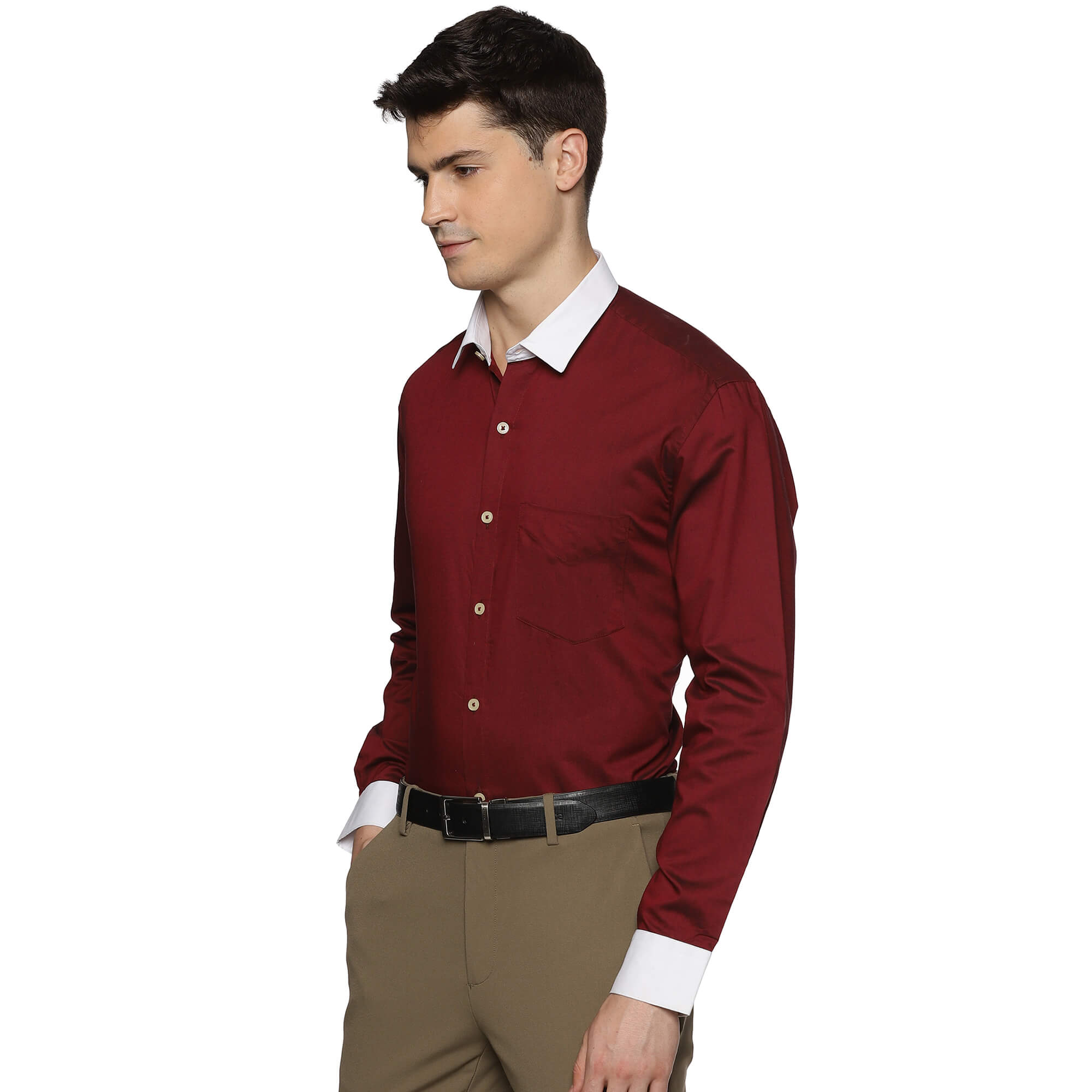 White Collar Solid Shirt In Wine - The Formal Club