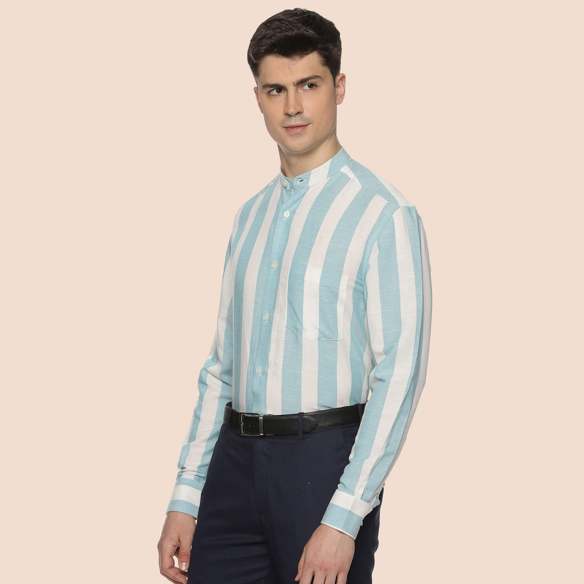 Luna Linen Stripes Shirt In Blue & White