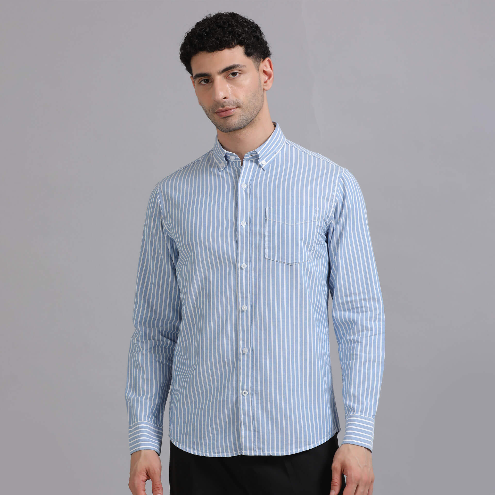 Regal Oxford Stripe Shirt In Denim Blue