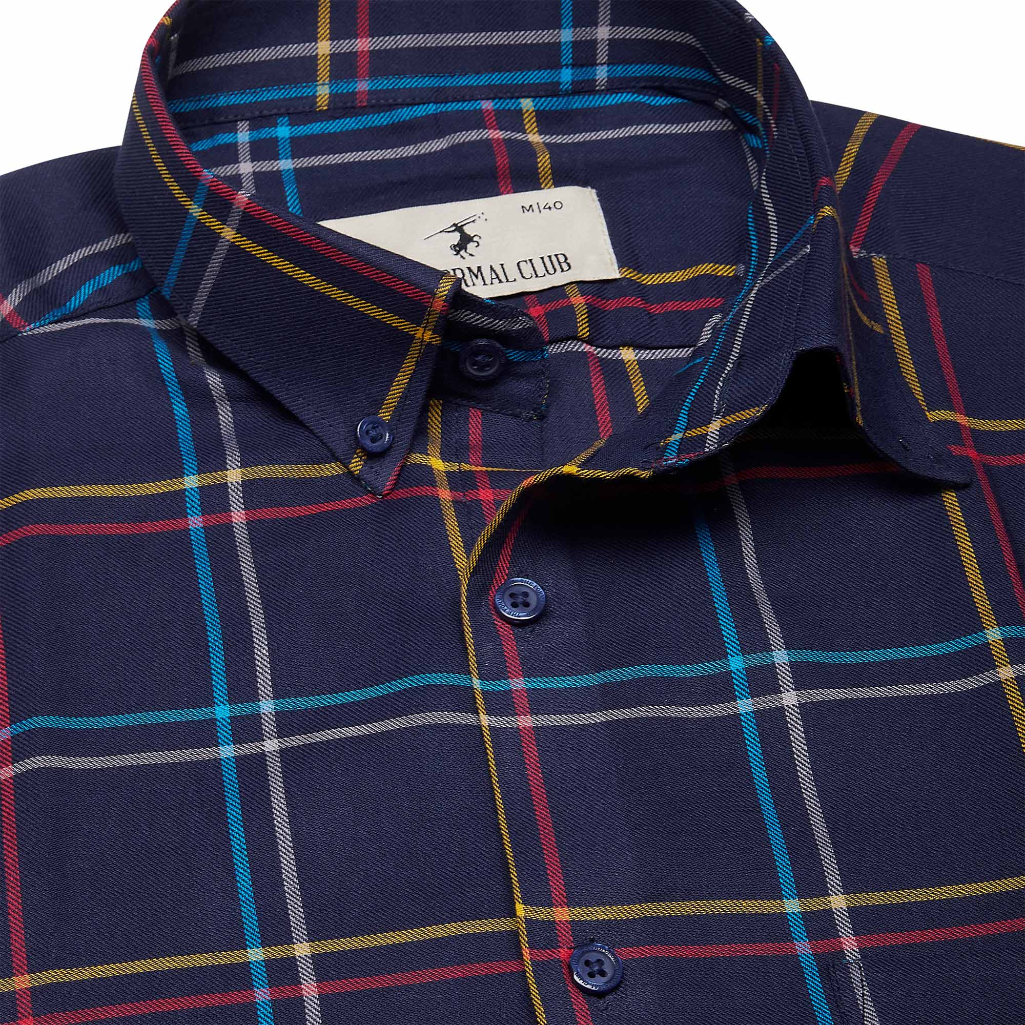 Maverick Cotton Check Shirt In Navy Blue - The Formal Club