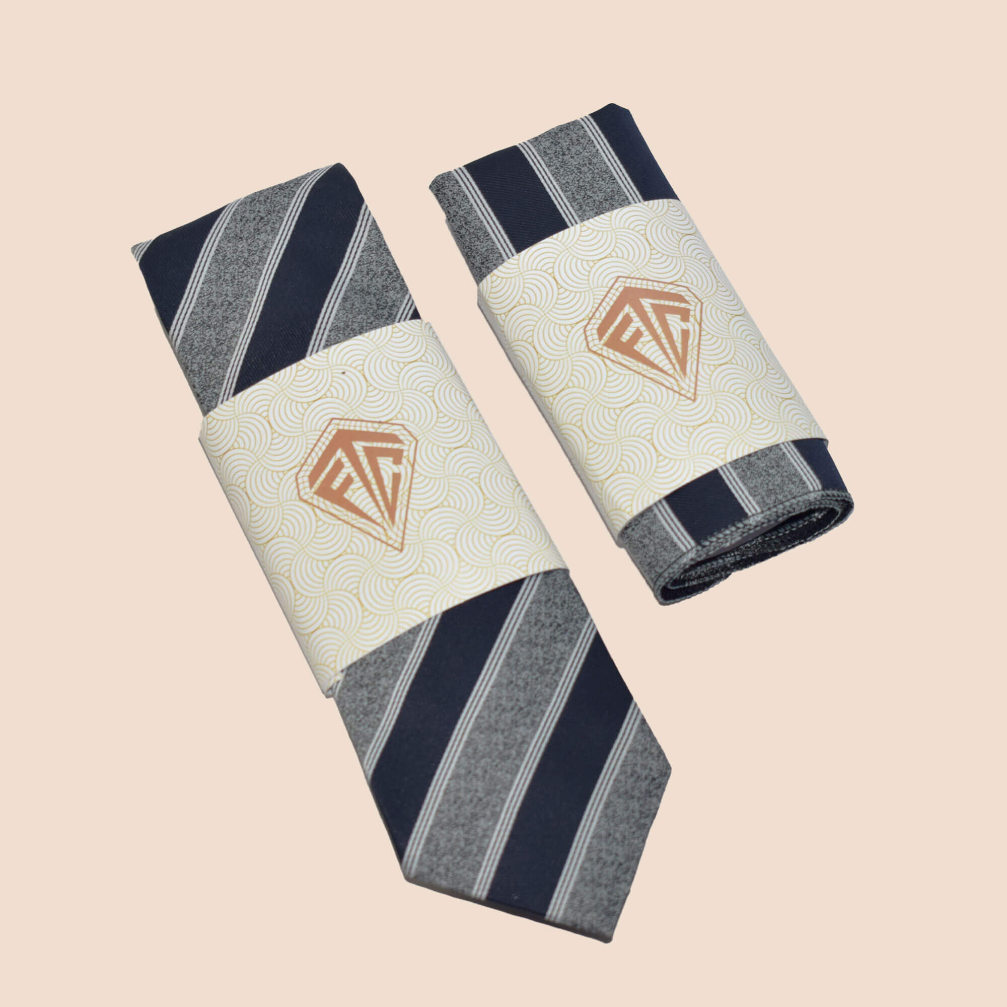 Imperial striped handmade Tie and Pocket Square Set in Blue & Grey