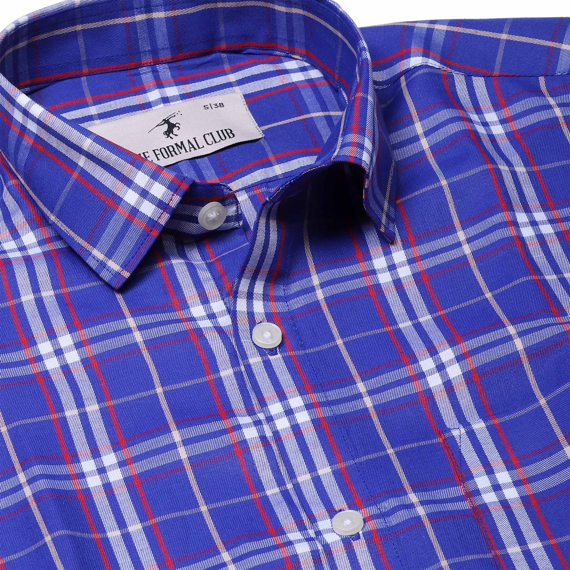 Vento Twill Check Shirt in Royal Blue