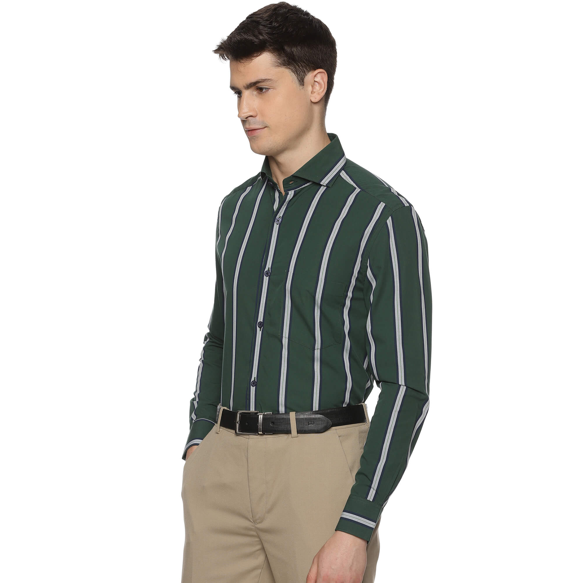 Men White Green Stripes Shirt Buy Men Skyline Cotton Stripes Shirt