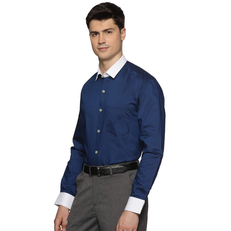 White Collar Solid Shirt In Navy Blue