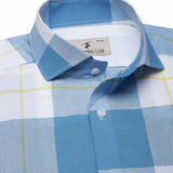 Maverick Cotton Check Shirt In Blue & White