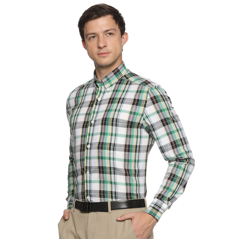 Maverick Cotton Check Shirt In Green & White
