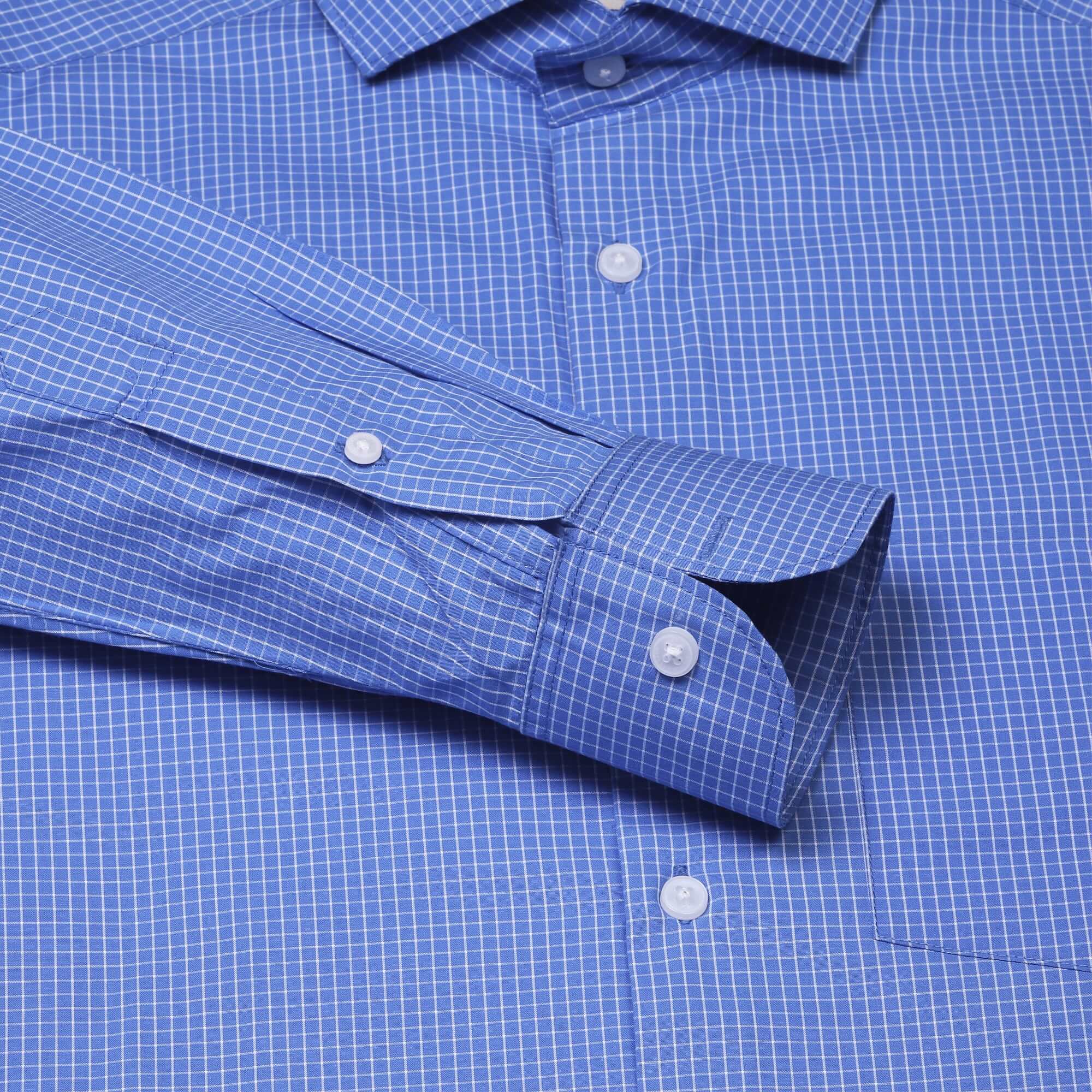 Zephyr Check Shirt In Small Blue Slim Fit - The Formal Club