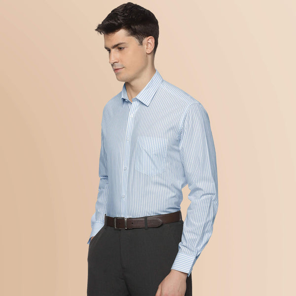Skyline Stripe Full Sleeves Shirt In Sky Blue