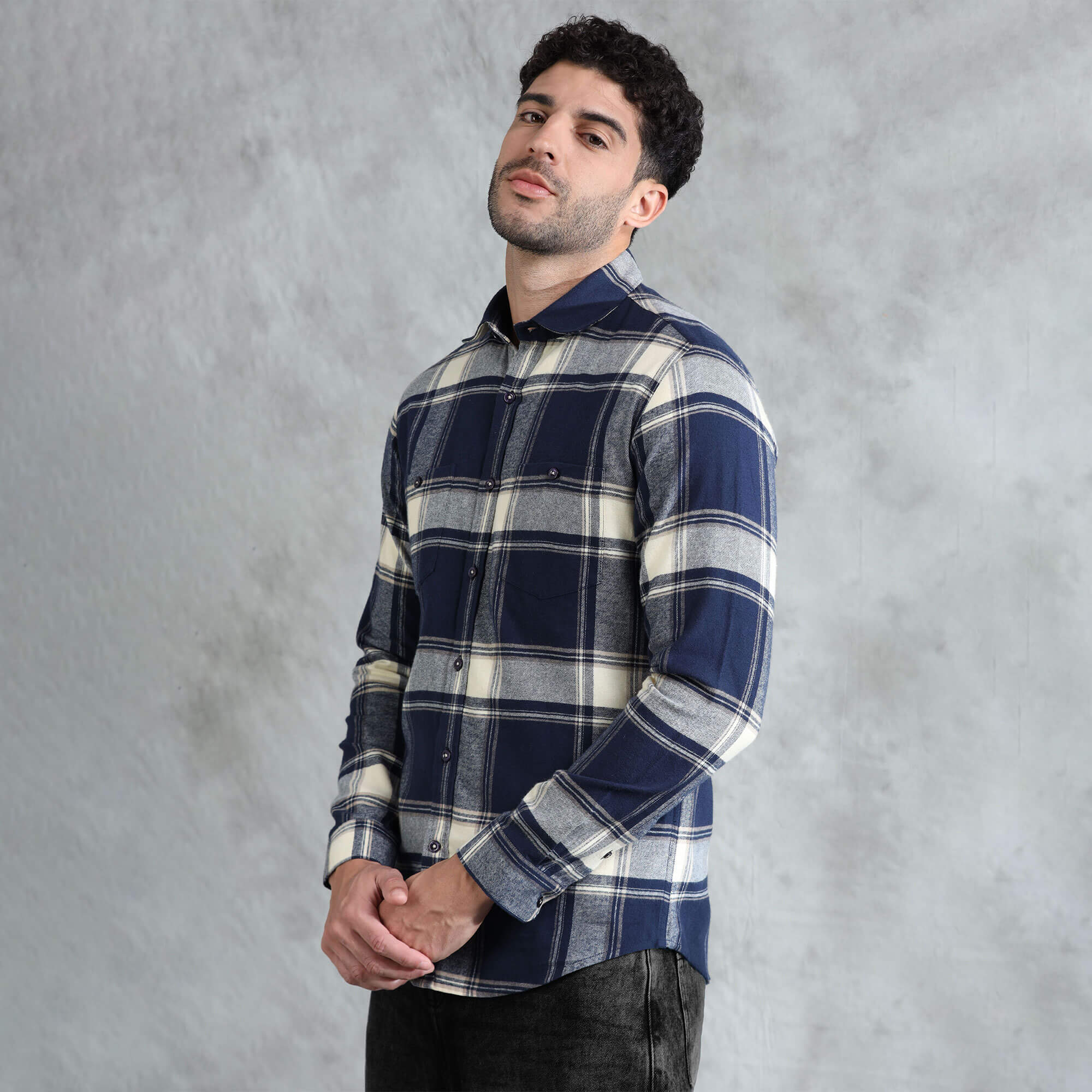 Lumber Flannel Check Shirt In Midnight Blue