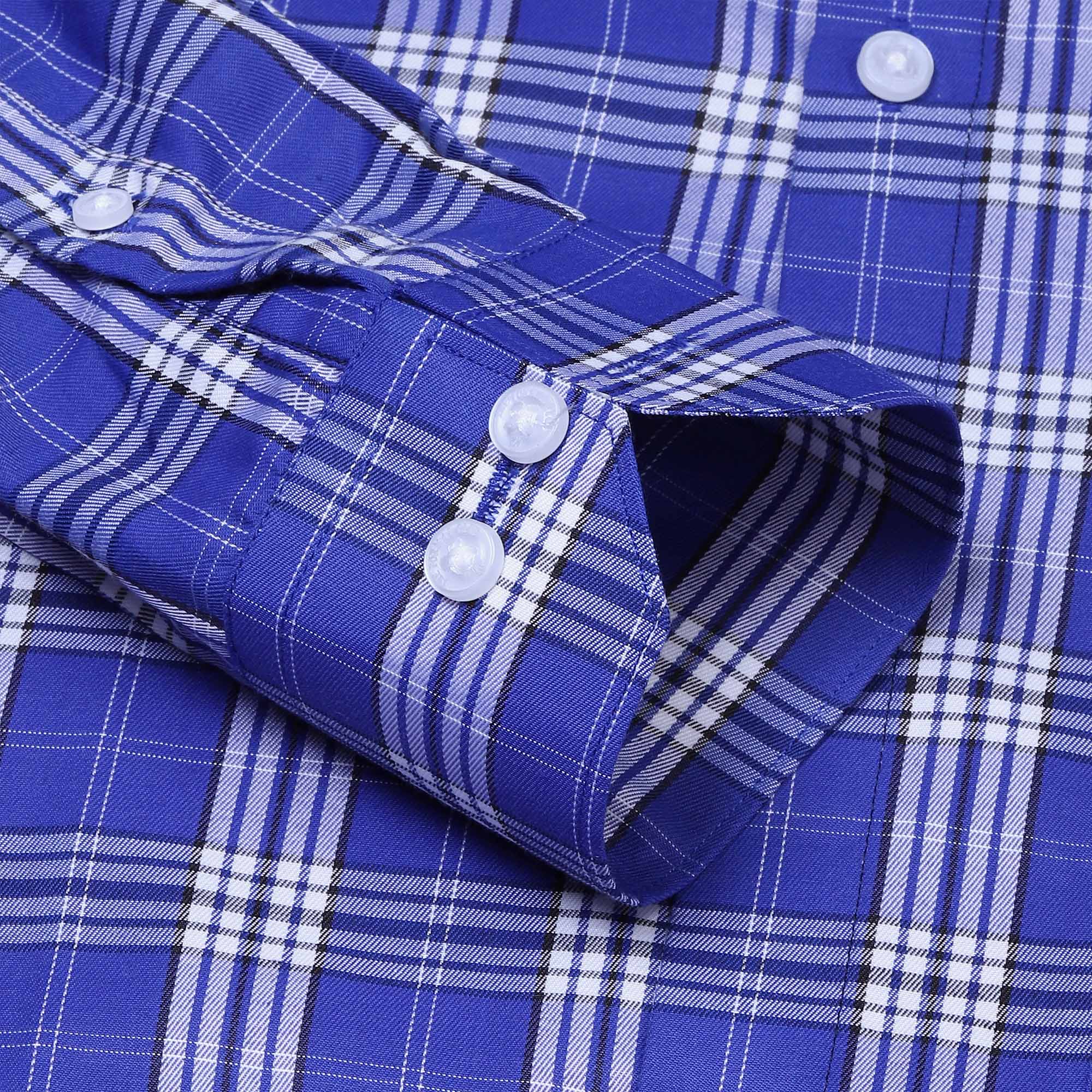 Vento Twill Check Shirt in Royal Blue & White - The Formal Club