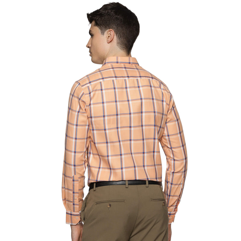 Vento Twill Check Shirt in Peach Blue