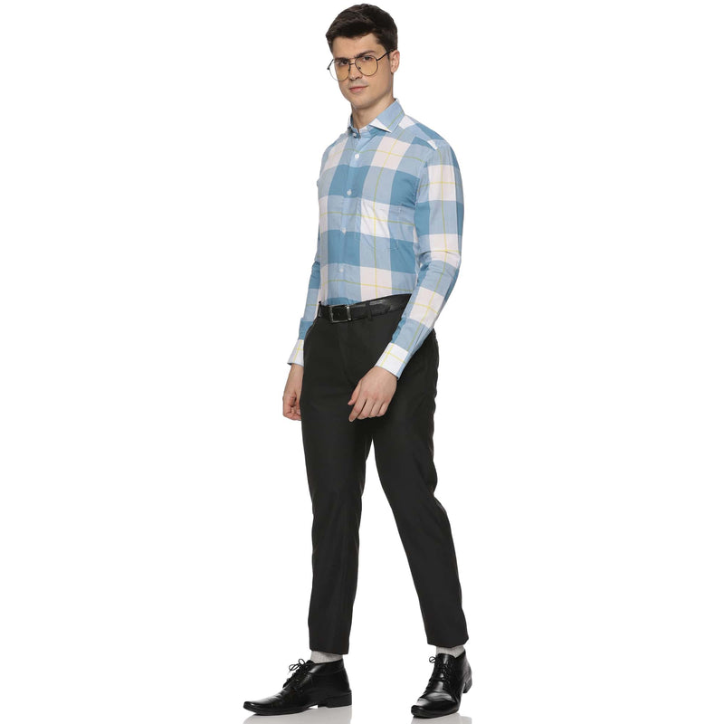 Maverick Cotton Check Shirt In Blue & White