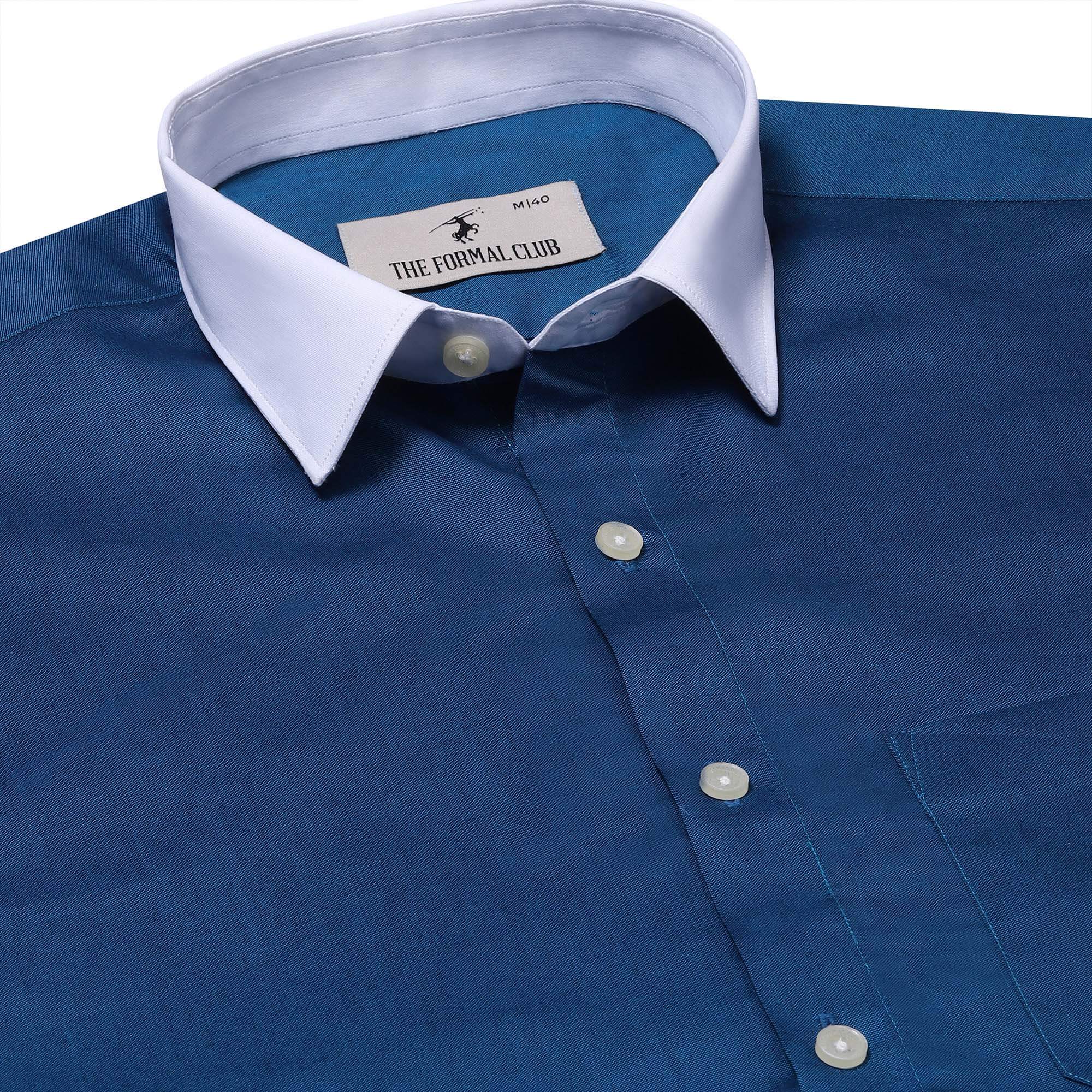 White Collar Solid Shirt In Dark Teal