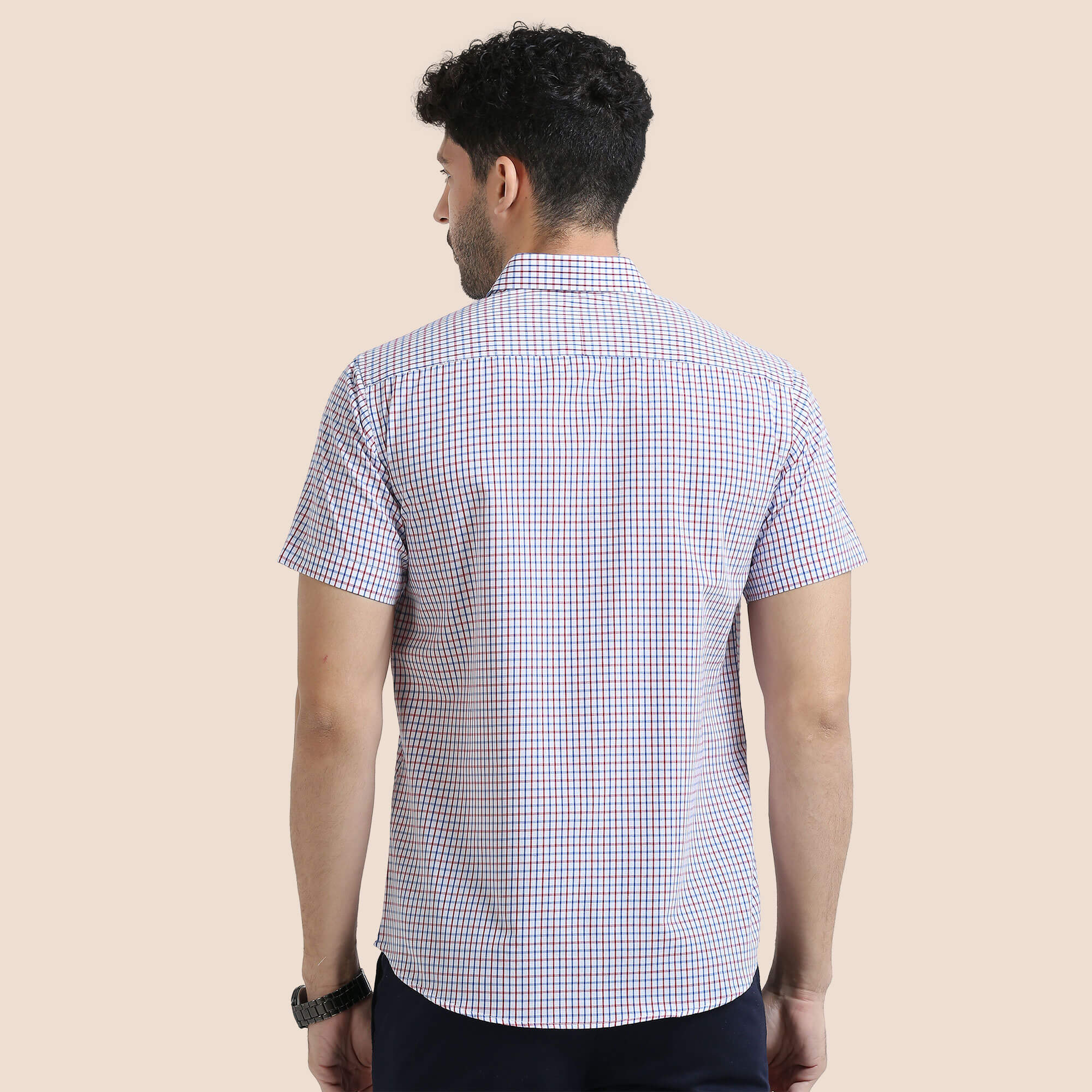 Ashley Half Sleeve Check Shirt In Zephyr Red/Blue