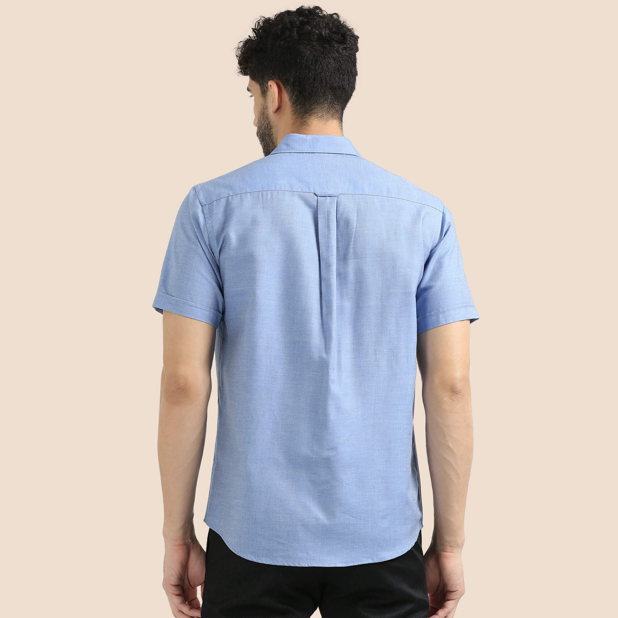 Woods Lyocell Short Sleeve Shirt in Blue Melange