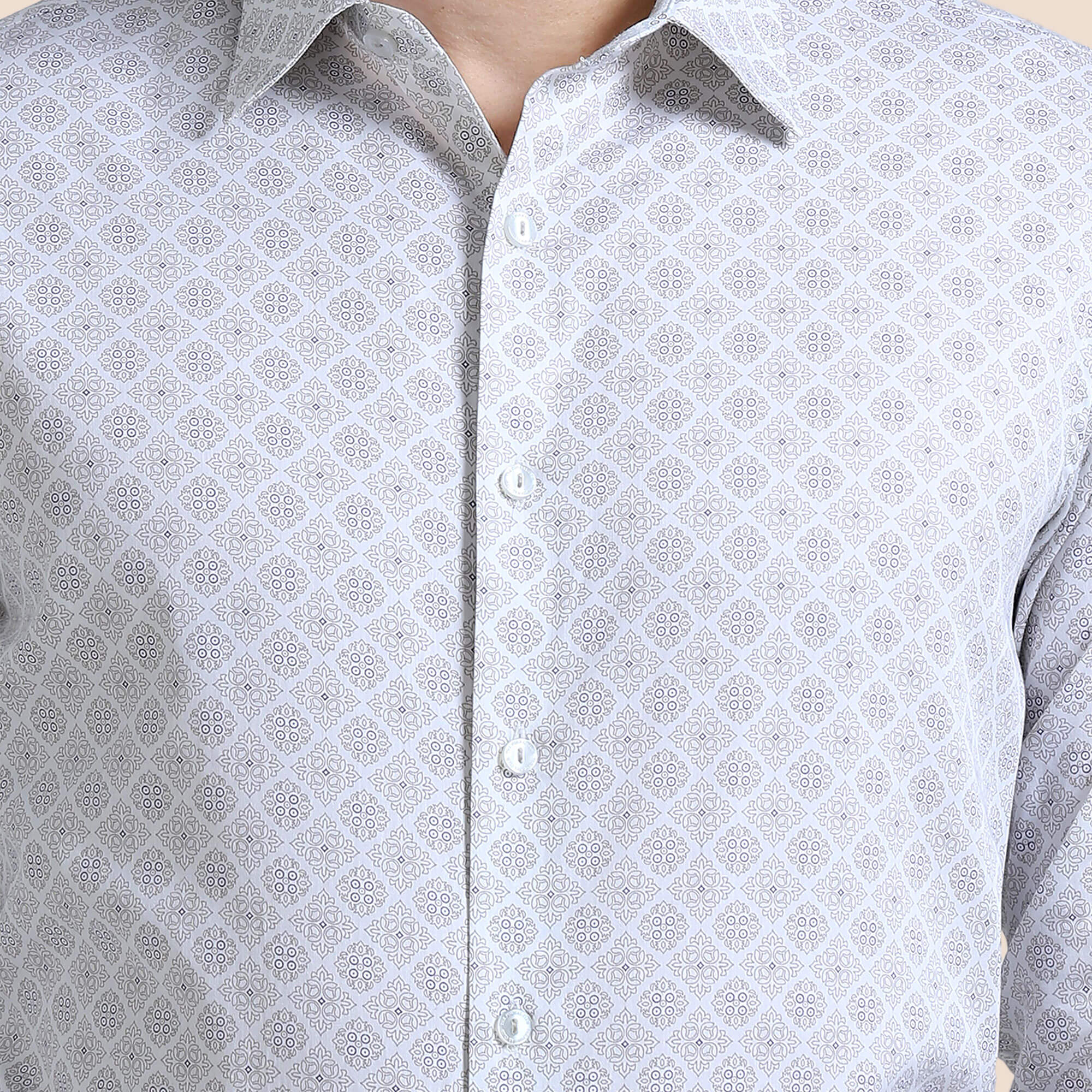 Serenity Giza Shirt In Beige Damask