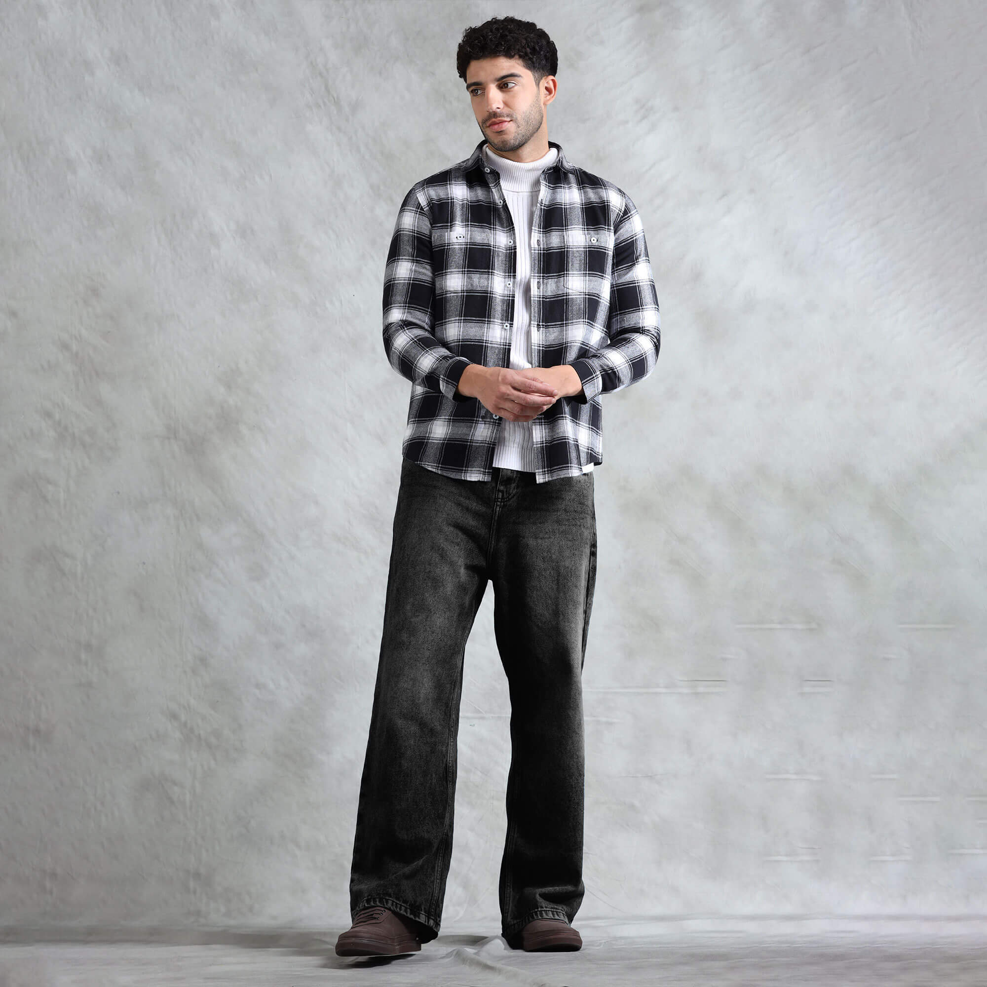 Lumber Flannel Check Shirt In Raven Black