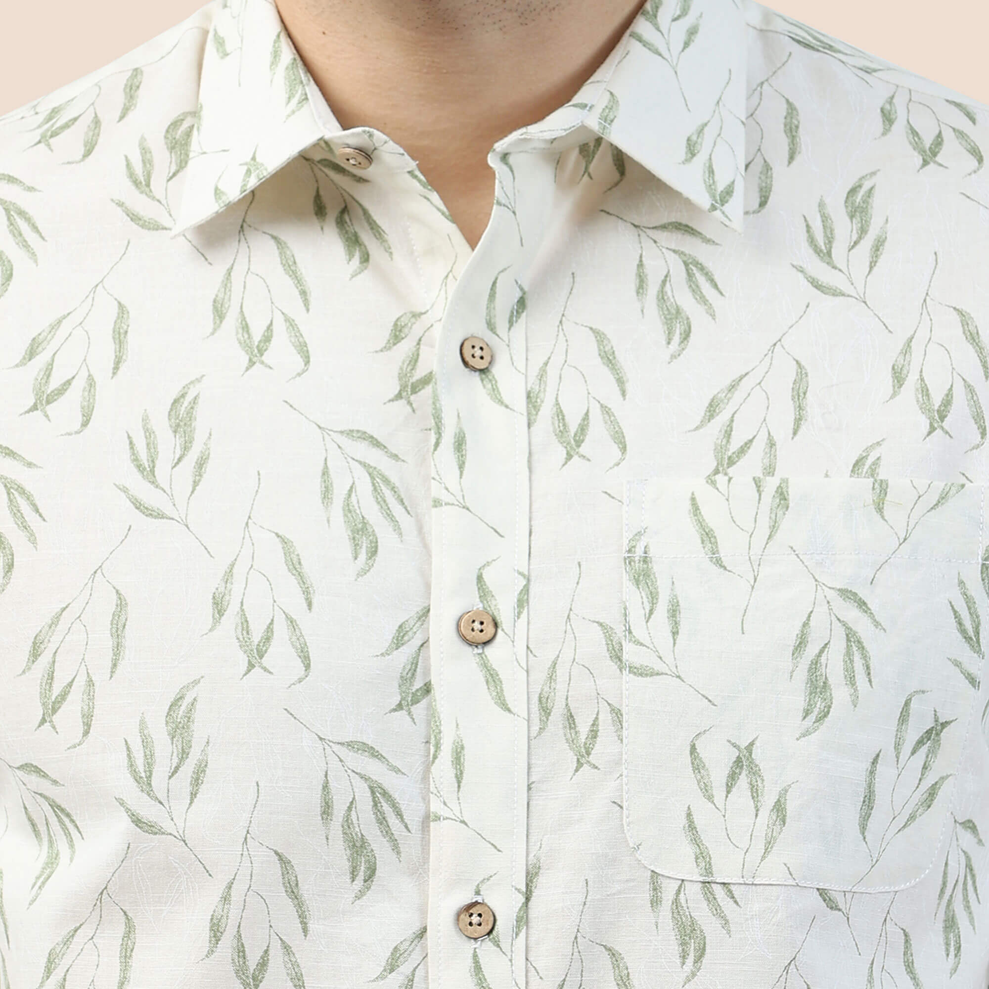 Breeze Linen Shirt In Green Leaf Print