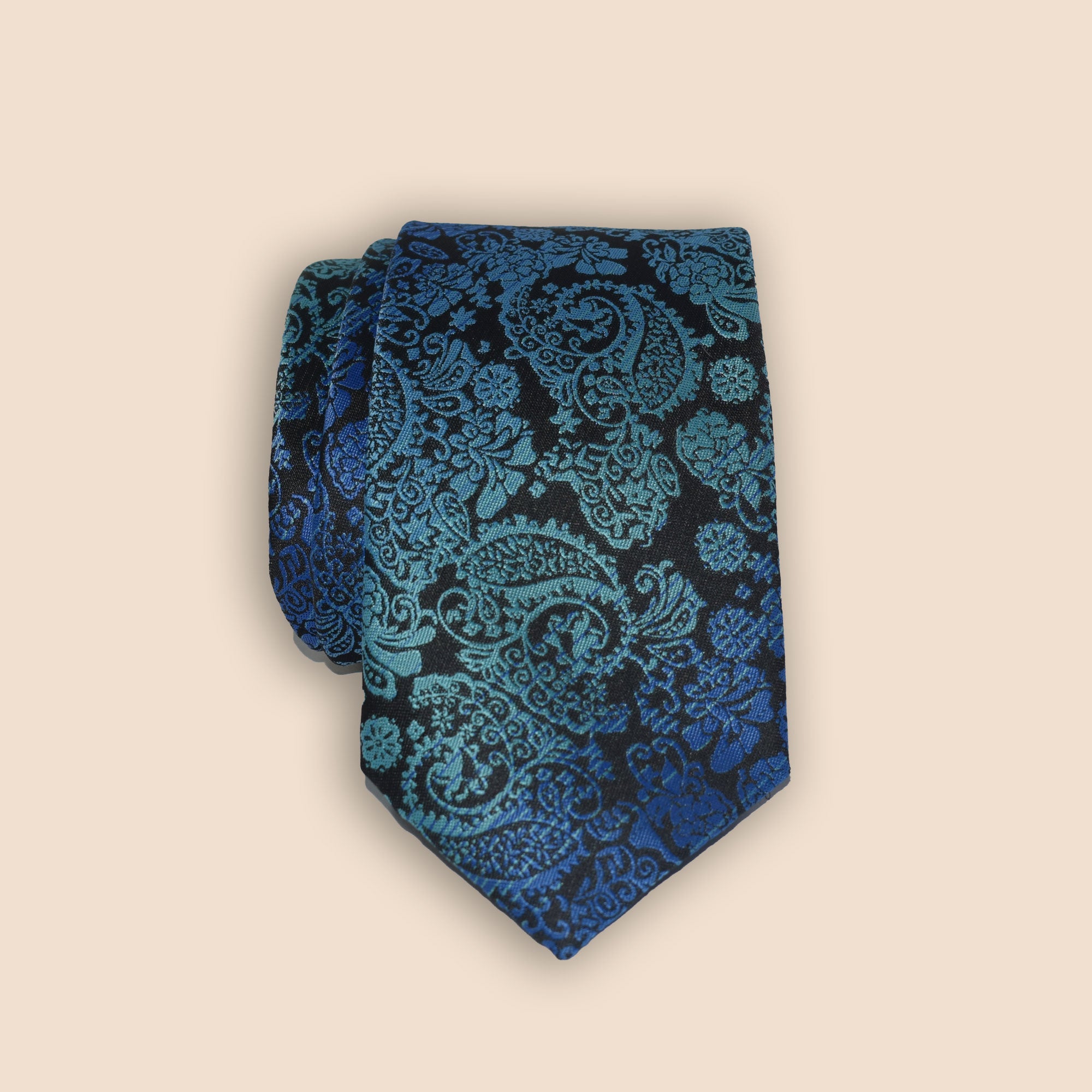 Blue Paisley handmade Necktie and Pocket Square Set