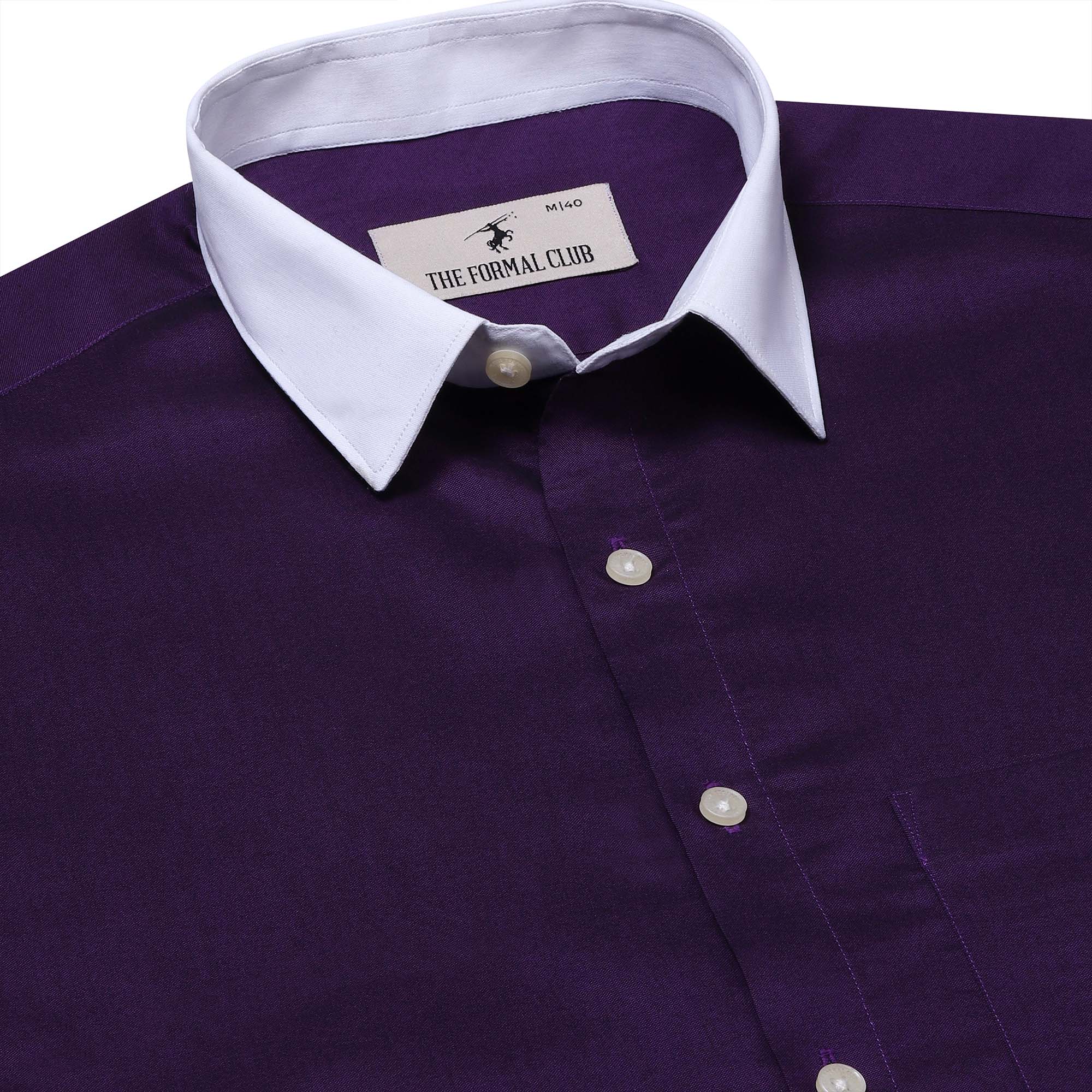 White Collar Solid Shirt In Purple