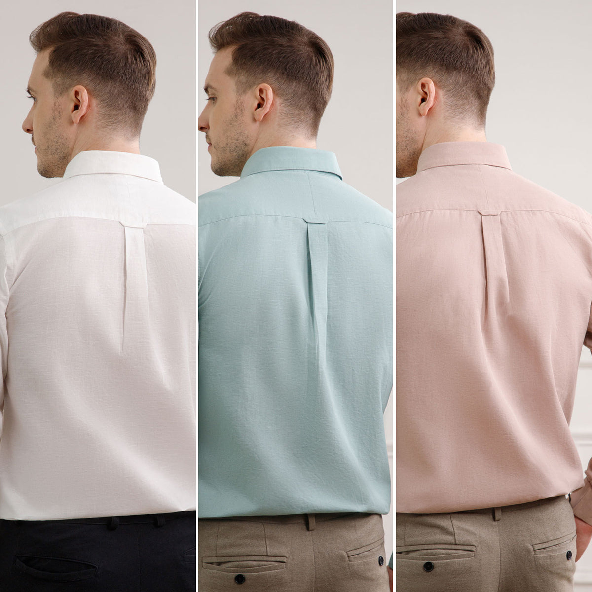 The Best-Sellers of Breeze Linen Full Sleeves - 3 Shirt Pack - Ivory, Seaweed & Wood Rose