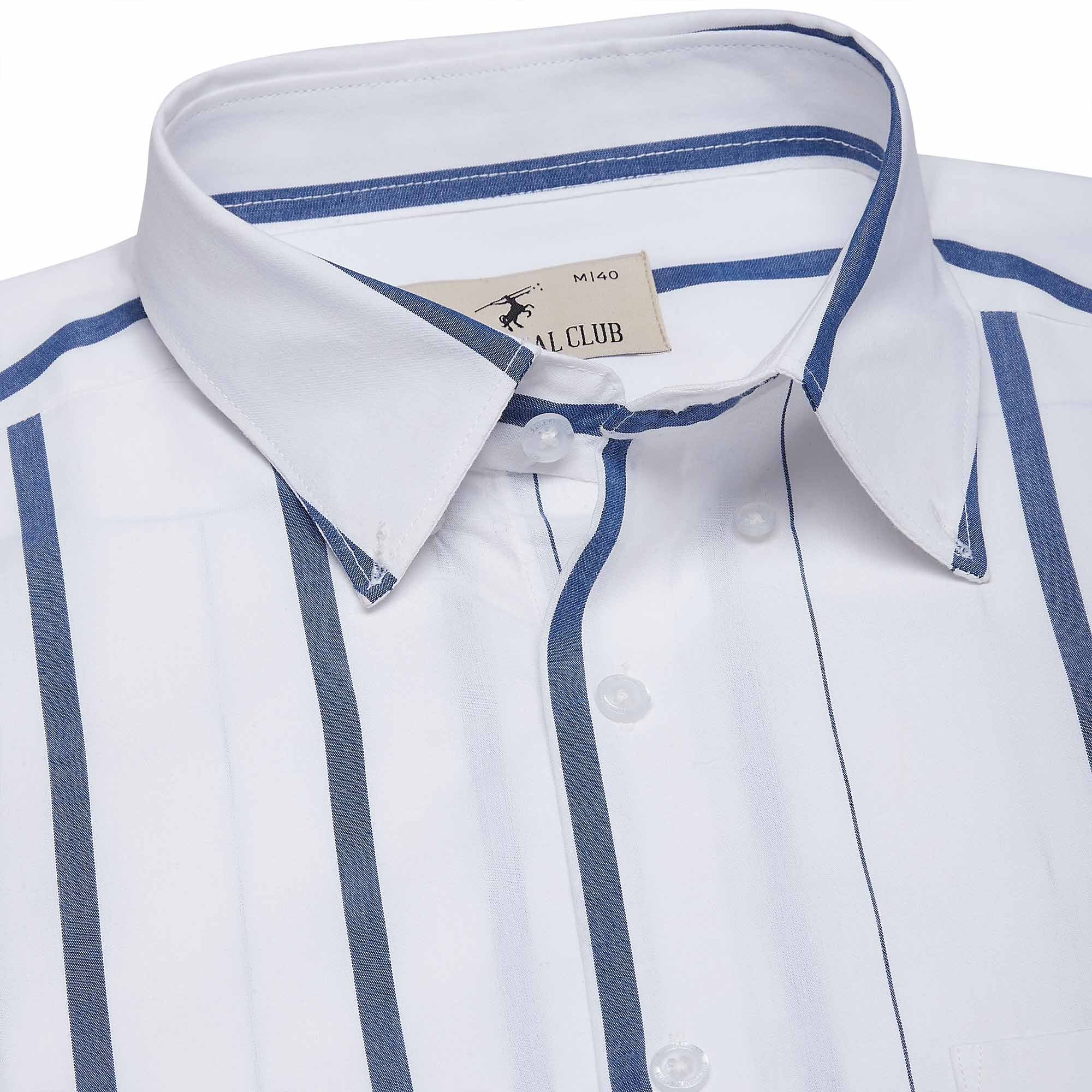 Skyline Cotton Stripes Shirt In White And Blue - The Formal Club