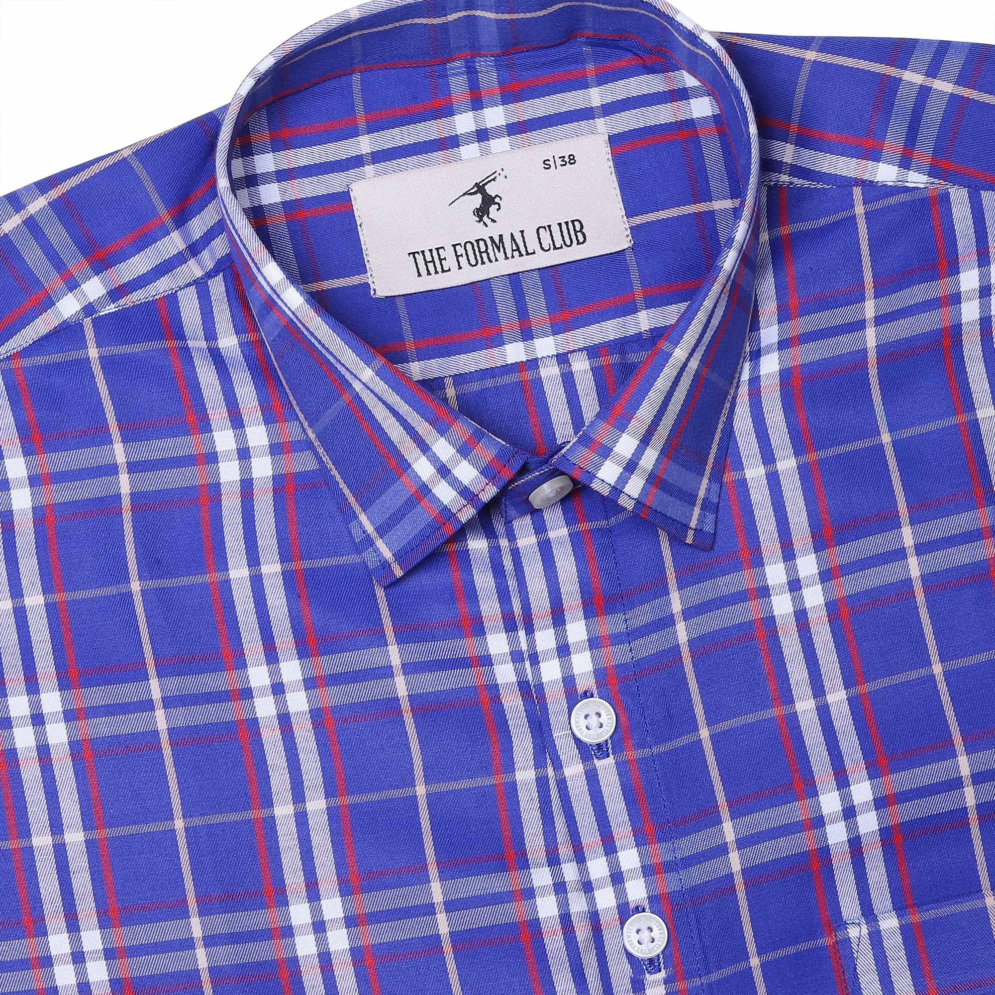 Vento Twill Check Shirt in Royal Blue - The Formal Club
