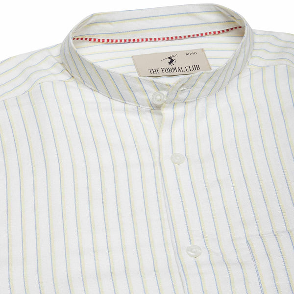 Men's Comfort Cotton Grandfather Shirt - Navy & White Stripe