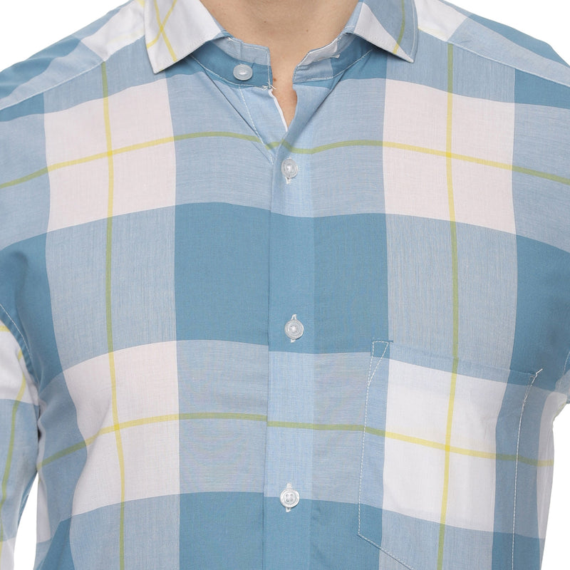 Maverick Cotton Check Shirt In Blue & White