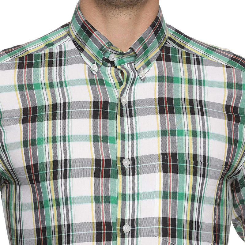 Maverick Cotton Check Shirt In Green & White